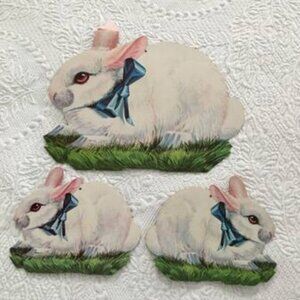 3 Vintage USA Die Cut Easter Rabbit Paper Door/Window Decorations.